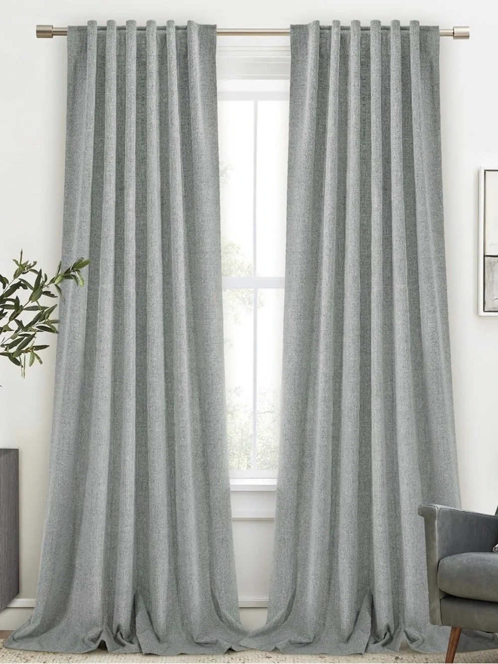 New PANGSINNE Grey 100% Truly Blackout Curtains 52-108in 2 pcs